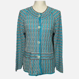 Exclusively Misook Cardigan Size XS Blue Textured Knit Business Casual Old Money